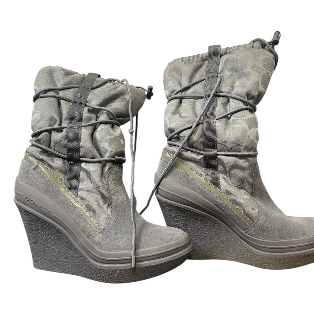 Coach Gray Quilted Wedge Boots
